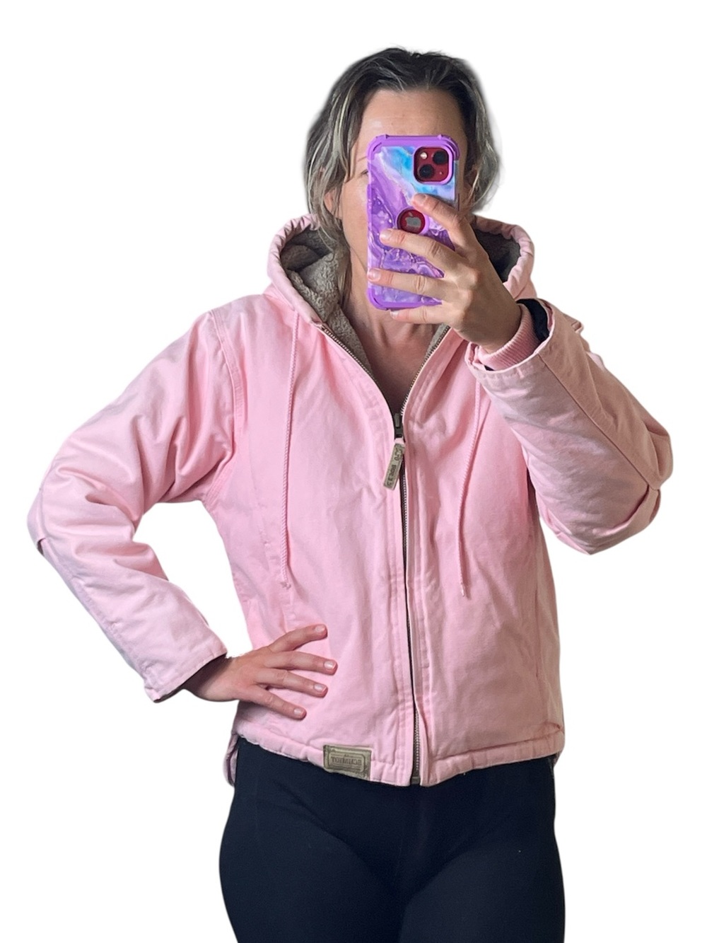 Schmidt Workwear Sherpa cotton duck jacket, hooded, pink color, size Small